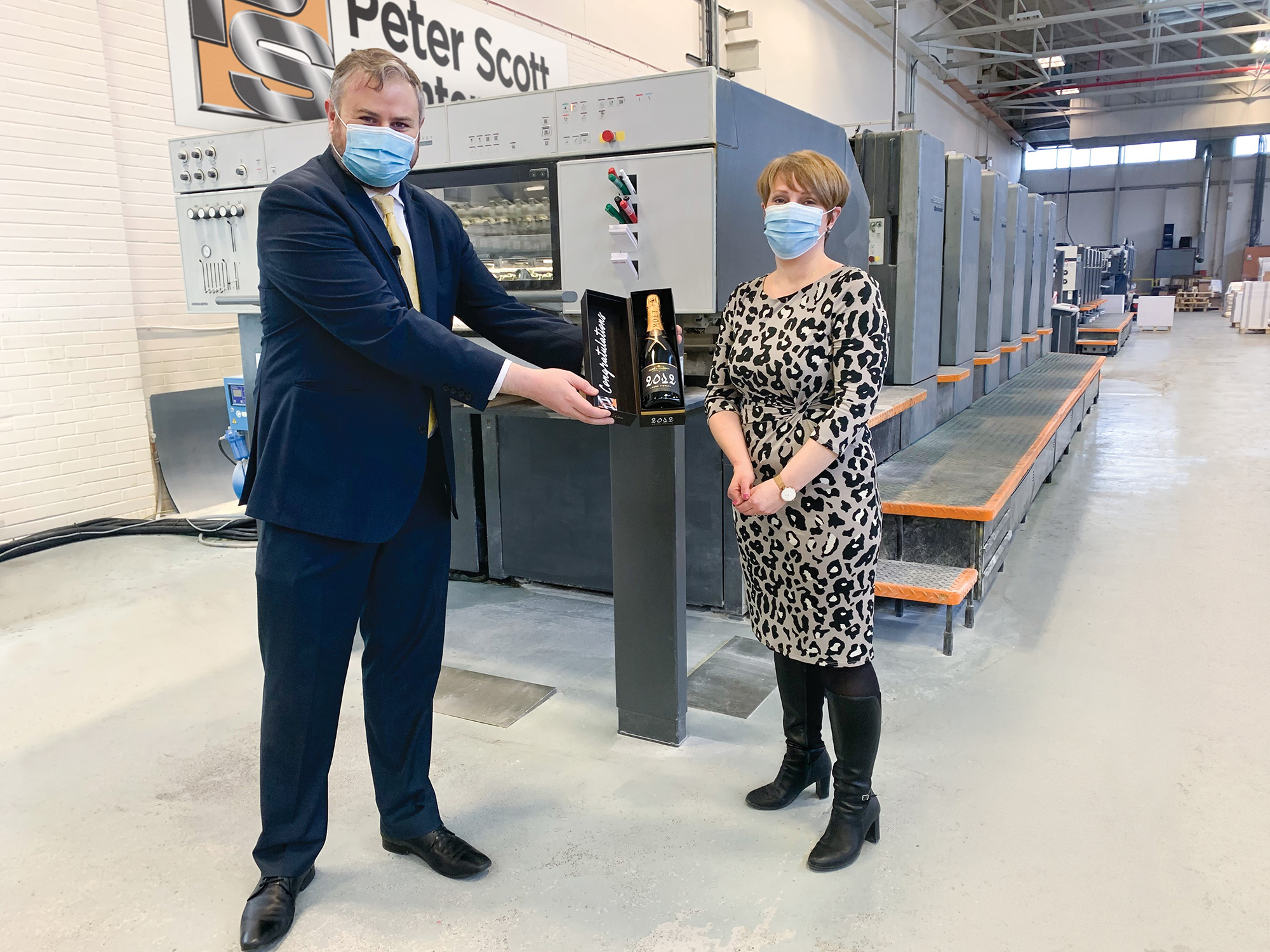 Joanne Hindley promoted to Managing Director of Peter Scott Printers, in surprise ceremony with MP